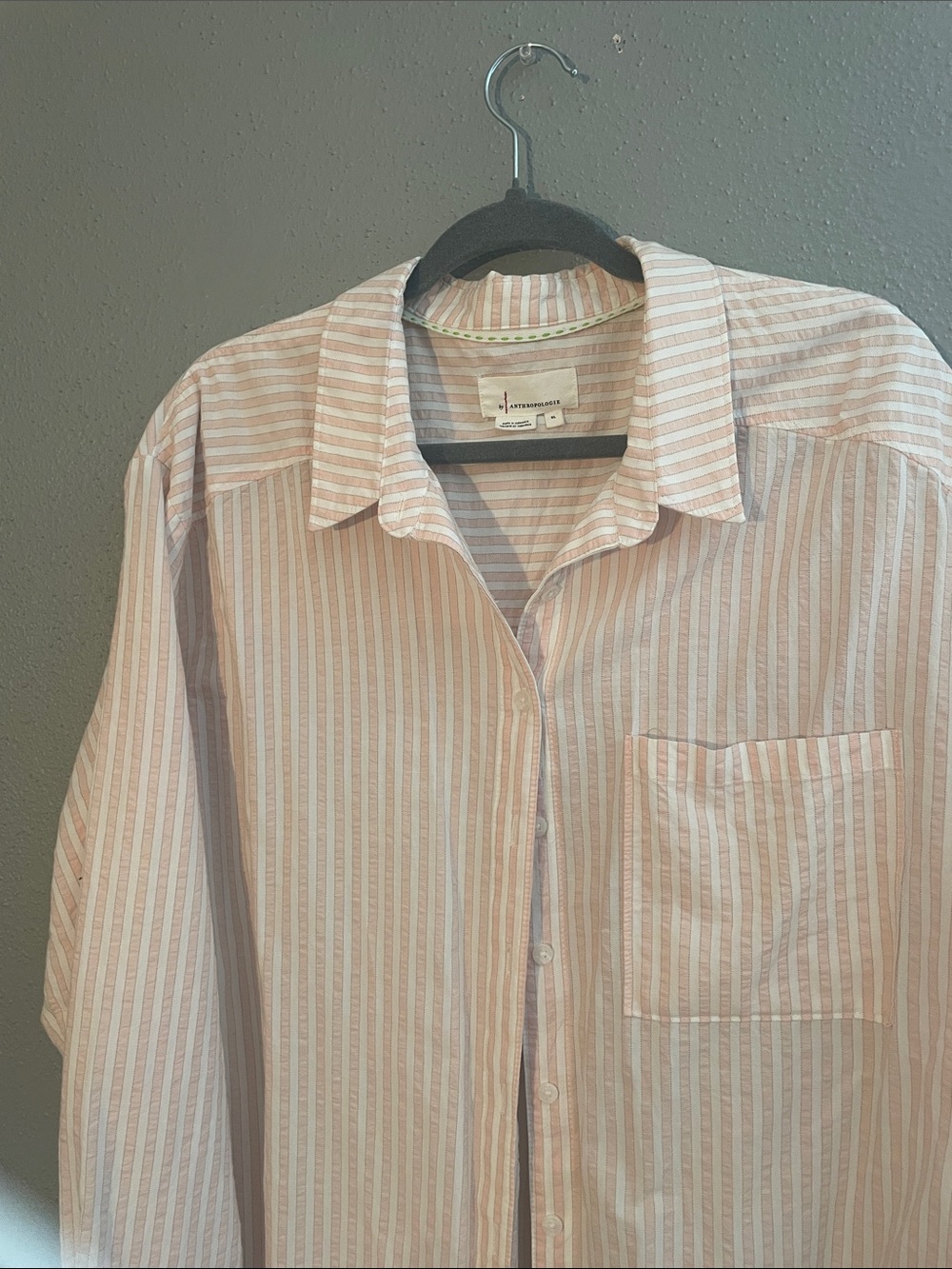 By anthropology Light Pink & White Striped Long oversized Button-Up Shirt